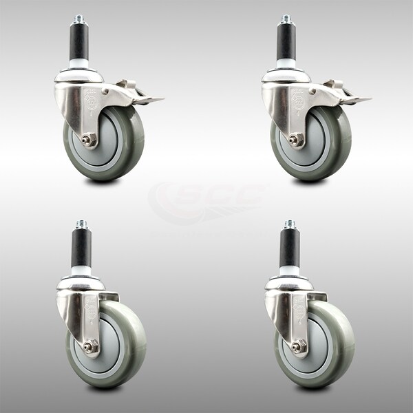 Service Caster 4 Inch 316SS Gray Poly Swivel 1-1/8 Inch Expanding Stem Caster Lock Brake, 2PK SCC-SS316TTLEX20S414-PPUB-2-S-2-118 - main